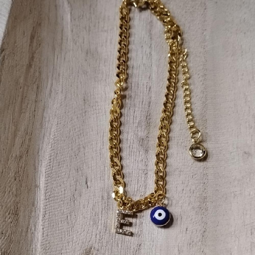 Letter E Anklet With Evil Eye 11.5